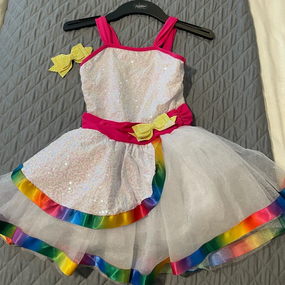 Revolution Pink and White/Rainbow Kids Dance Costume
